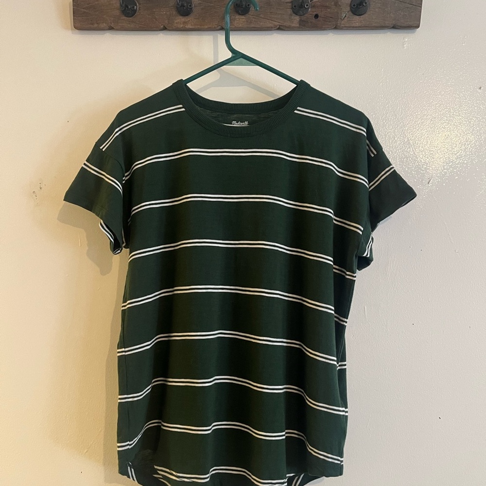 Madewell Green and White Striped Short-Sleeve Tee